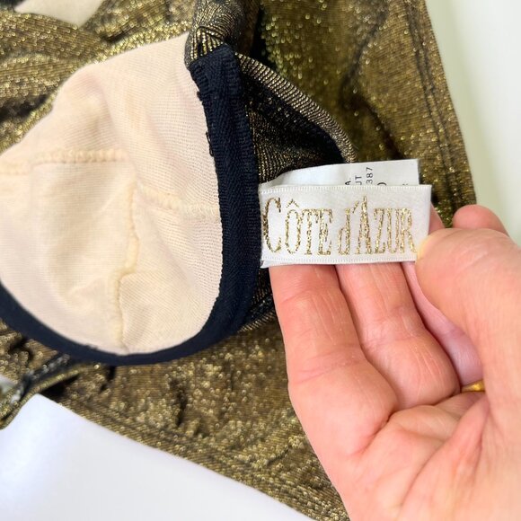 Vintage Côte d'Azur Size 10 Bikini Set Underwire Top Briefs Metallic Gold - Picture 3 of 11